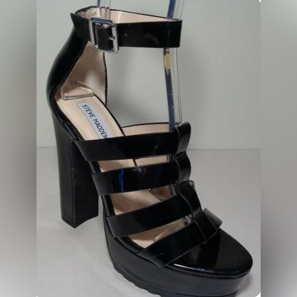 Steve Madden Groove Black Platform Sandals Sz 8